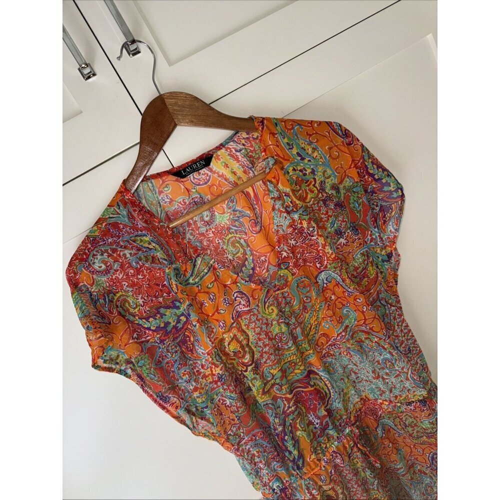 RALPH LAUREN 🌸 SHEER BOLD PRINT / BLOUSE / COVER UP - Picture 11 of 16
